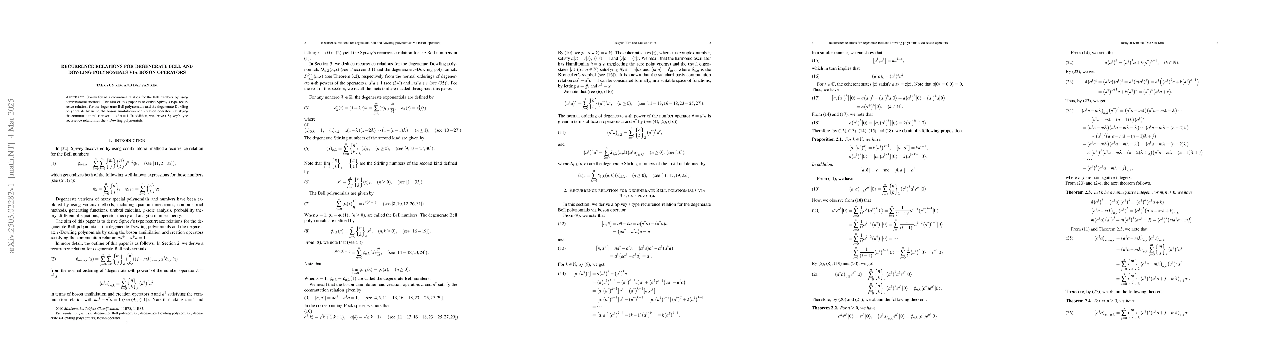 Thumbnail for Recurrence relations for degenerate Bell and Dowling polynomials via
  Boson operators