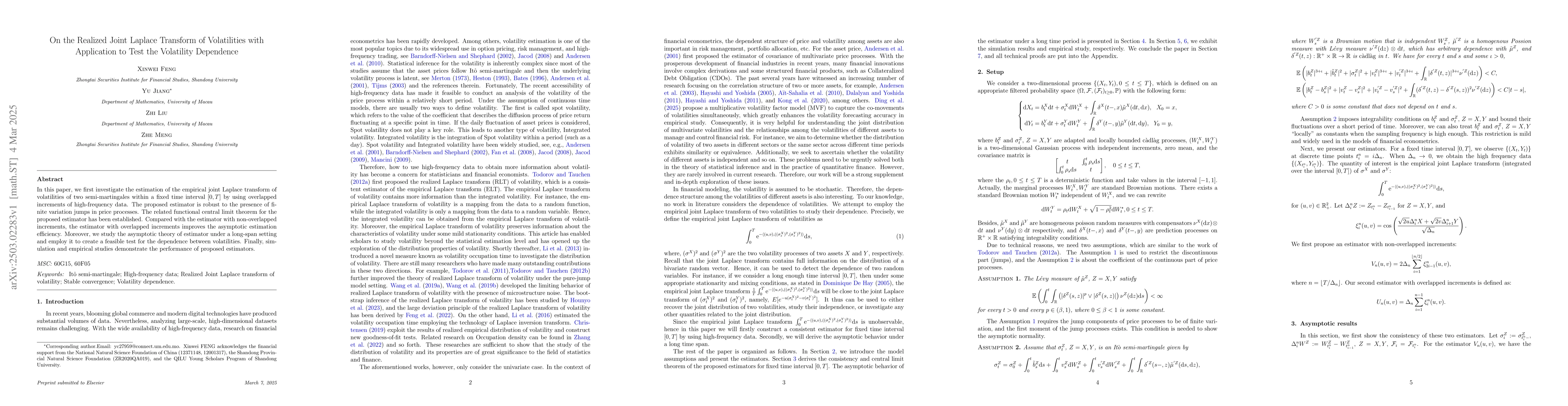 Thumbnail for On the Realized Joint Laplace Transform of Volatilities with Application
  to Test the Volatility Dependence