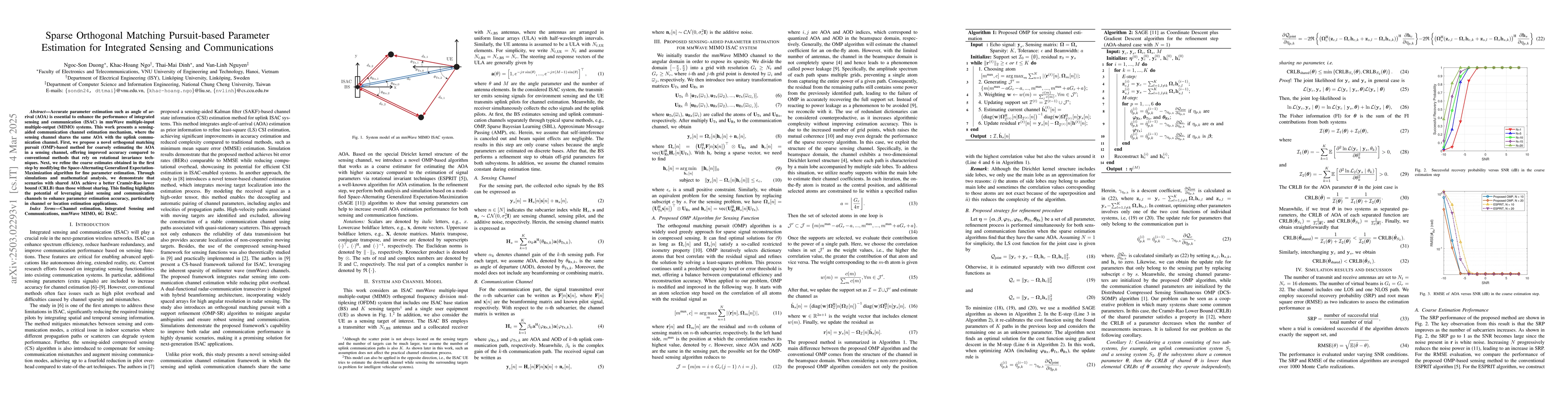 Thumbnail for Sparse Orthogonal Matching Pursuit-based Parameter Estimation for
  Integrated Sensing and Communications