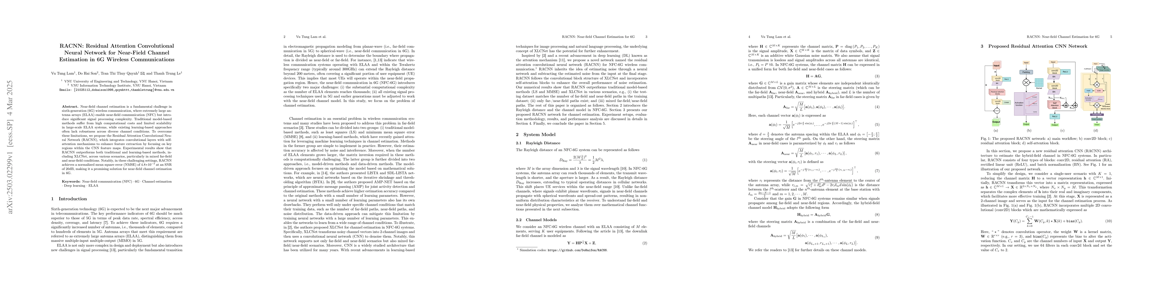 Thumbnail for RACNN: Residual Attention Convolutional Neural Network for Near-Field
  Channel Estimation in 6G Wireless Communications
