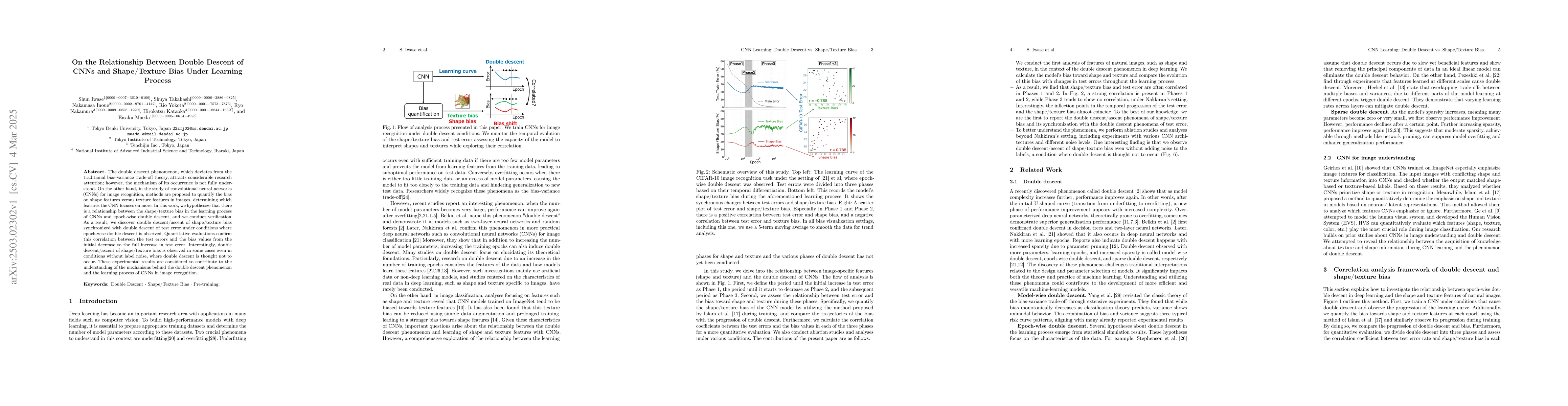 Thumbnail for On the Relationship Between Double Descent of CNNs and Shape/Texture
  Bias Under Learning Process