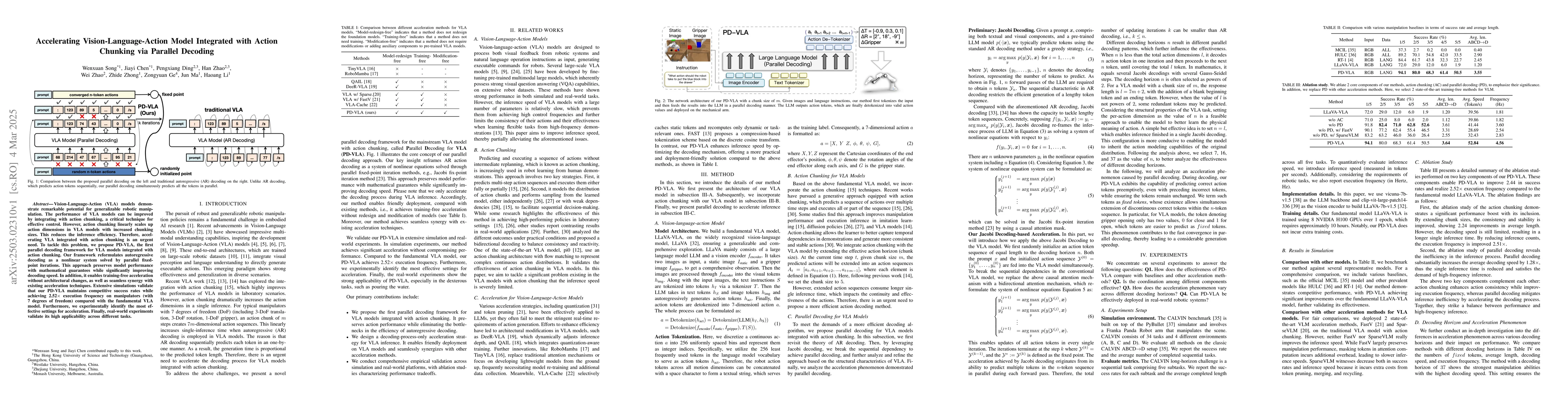 Thumbnail for Accelerating Vision-Language-Action Model Integrated with Action
  Chunking via Parallel Decoding
