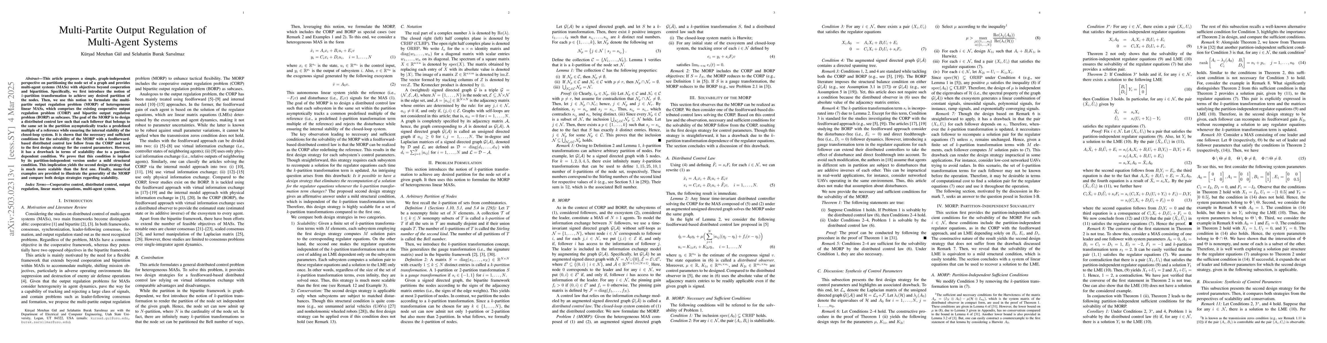 Thumbnail for Multi-Partite Output Regulation of Multi-Agent Systems