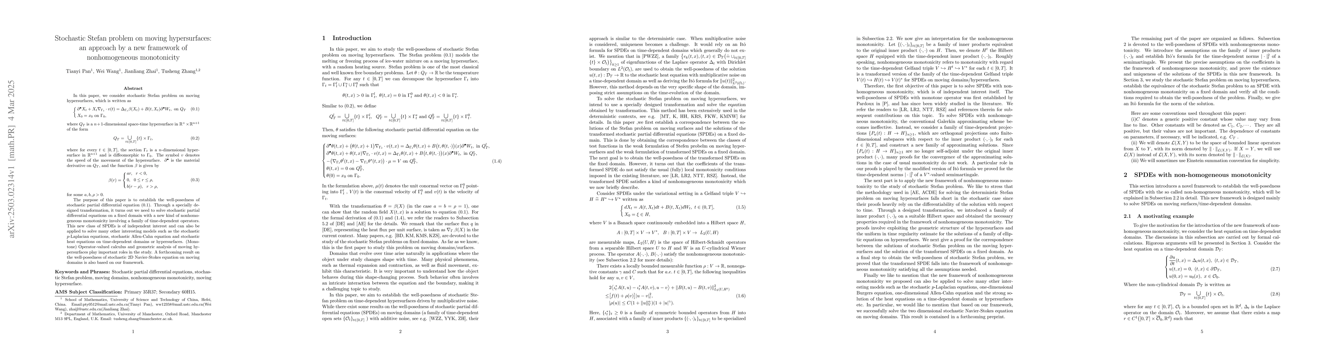 Thumbnail for Stochastic Stefan problem on moving hypersurfaces: an approach by a new
  framework of nonhomogeneous monotonicity