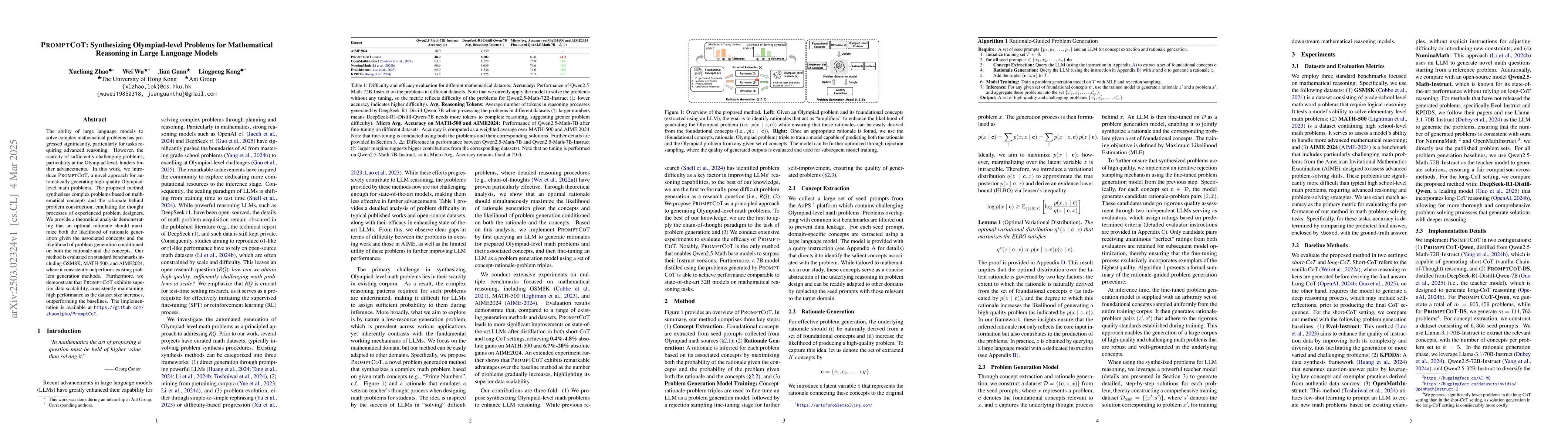 Thumbnail for PromptCoT: Synthesizing Olympiad-level Problems for Mathematical
  Reasoning in Large Language Models