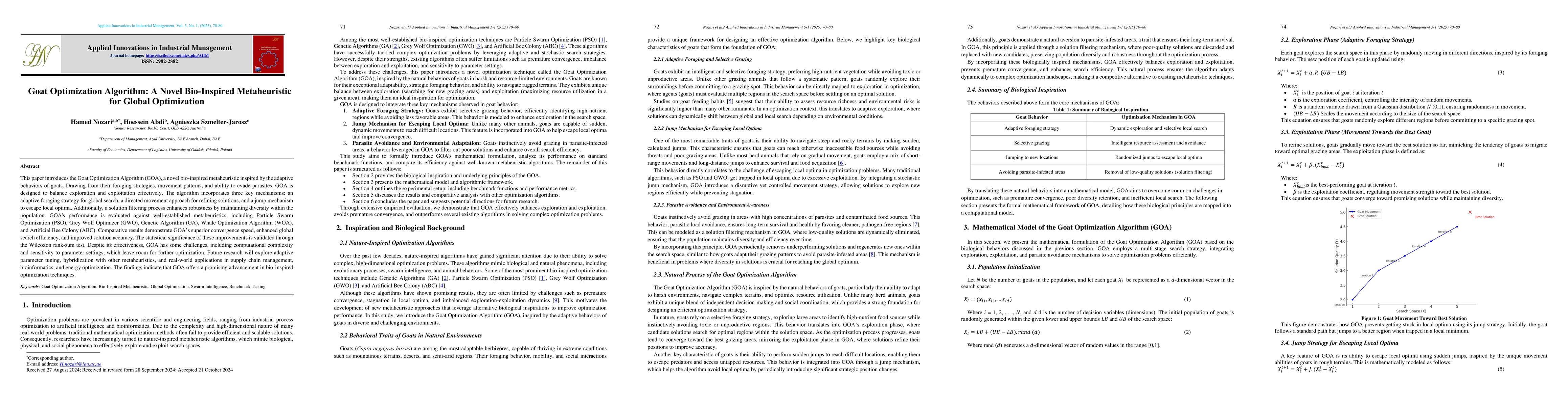 Thumbnail for Goat Optimization Algorithm: A Novel Bio-Inspired Metaheuristic for
  Global Optimization