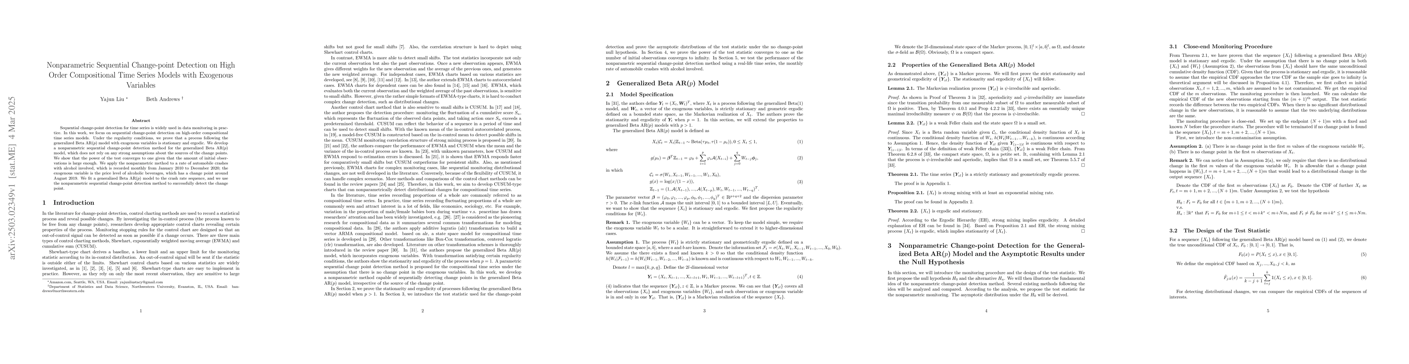 Thumbnail for Nonparametric Sequential Change-point Detection on High Order
  Compositional Time Series Models with Exogenous Variables