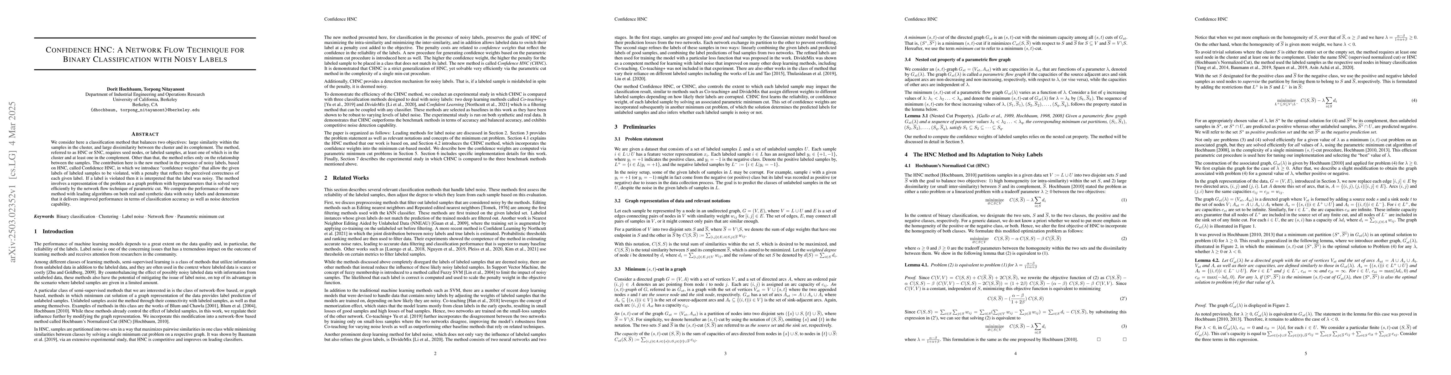 Thumbnail for Confidence HNC: A Network Flow Technique for Binary Classification with
  Noisy Labels