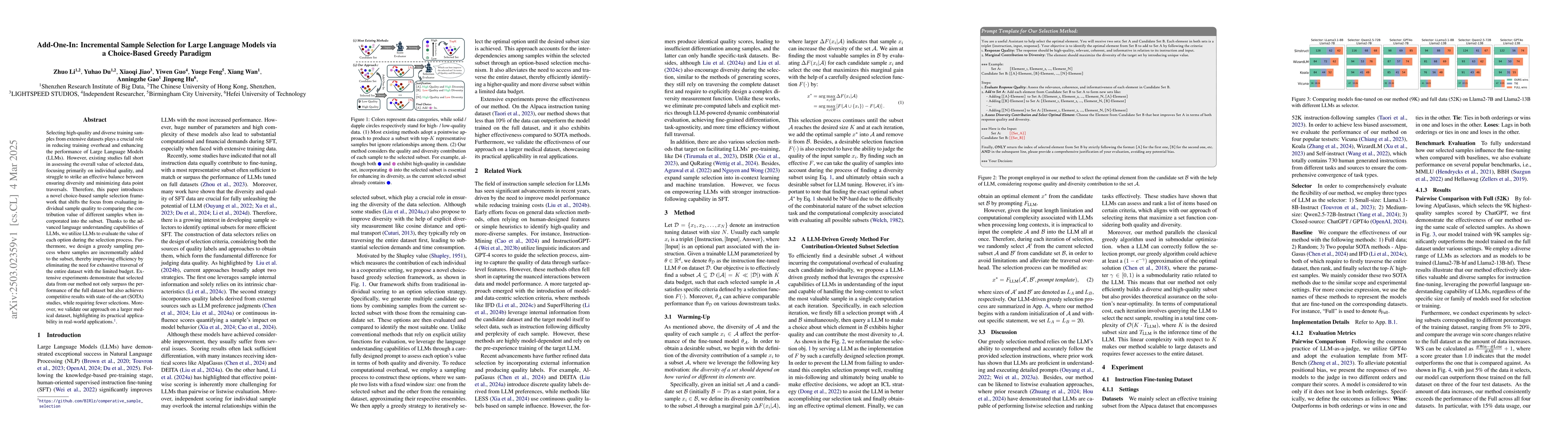 Thumbnail for Add-One-In: Incremental Sample Selection for Large Language Models via a
  Choice-Based Greedy Paradigm