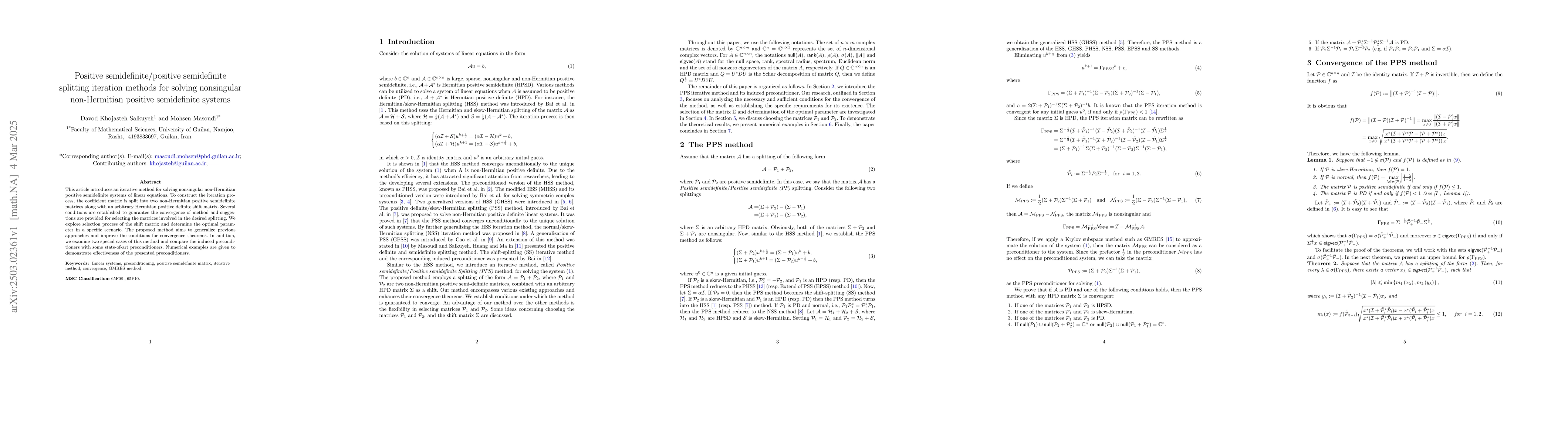 Thumbnail for Positive semidefinite/positive semidefinite splitting iteration methods
  for solving nonsingular non-Hermitian positive semidefinite systems