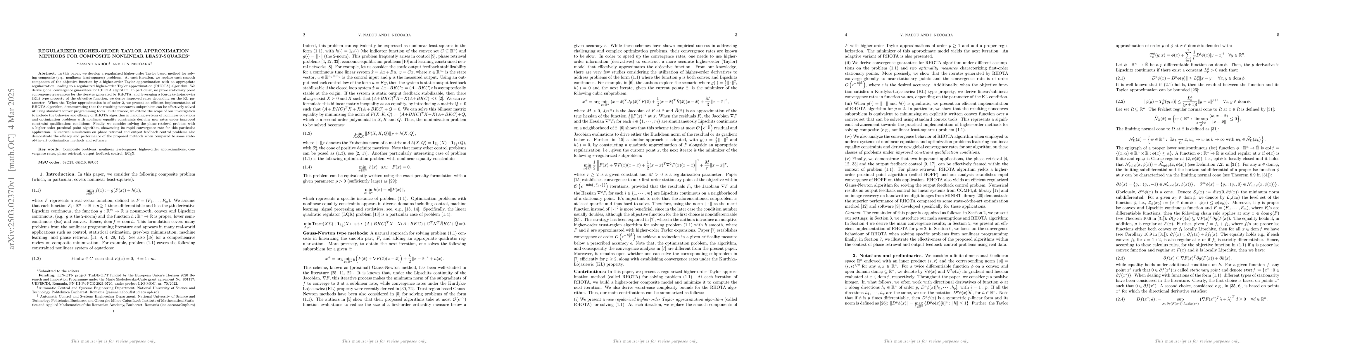 Thumbnail for Regularized higher-order Taylor approximation methods for nonlinear
  least-squares