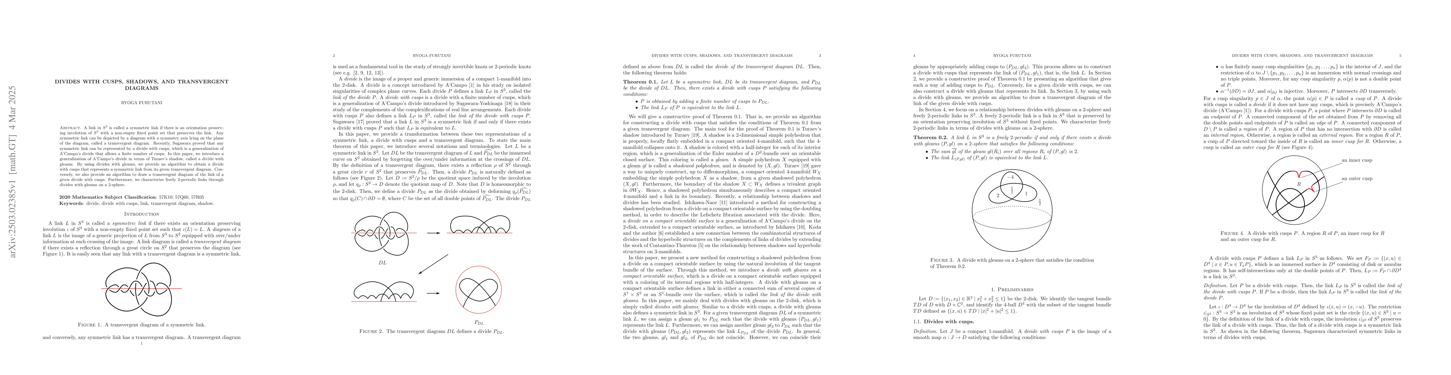 Thumbnail for Divides with cusps, shadows, and transvergent diagrams