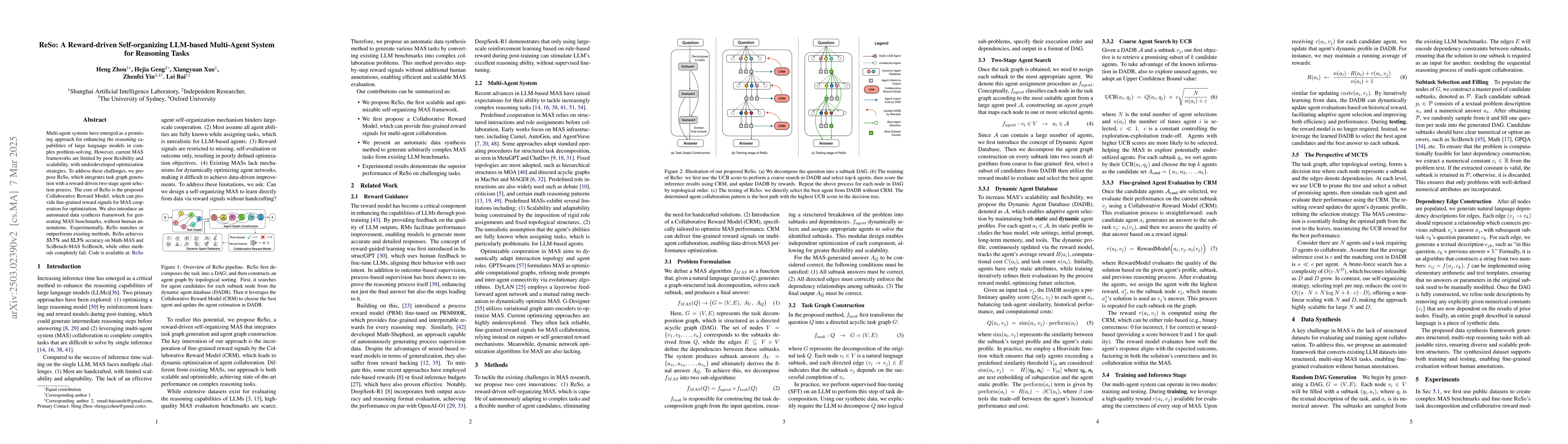 Thumbnail for ReSo: A Reward-driven Self-organizing LLM-based Multi-Agent System for
  Reasoning Tasks
