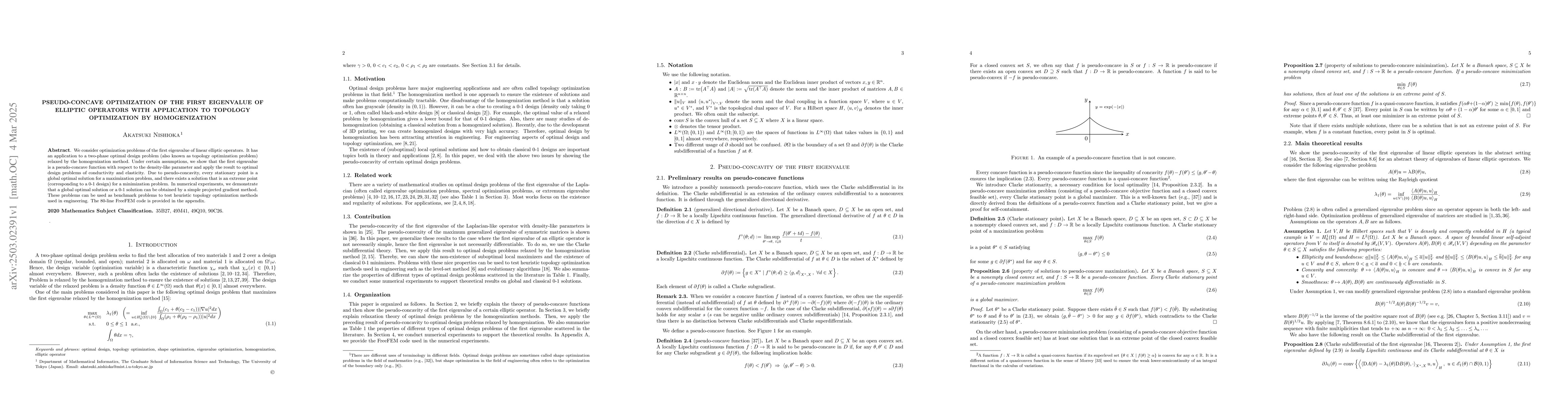 Thumbnail for Pseudo-concave optimization of the first eigenvalue of elliptic
  operators with application to topology optimization by homogenization
