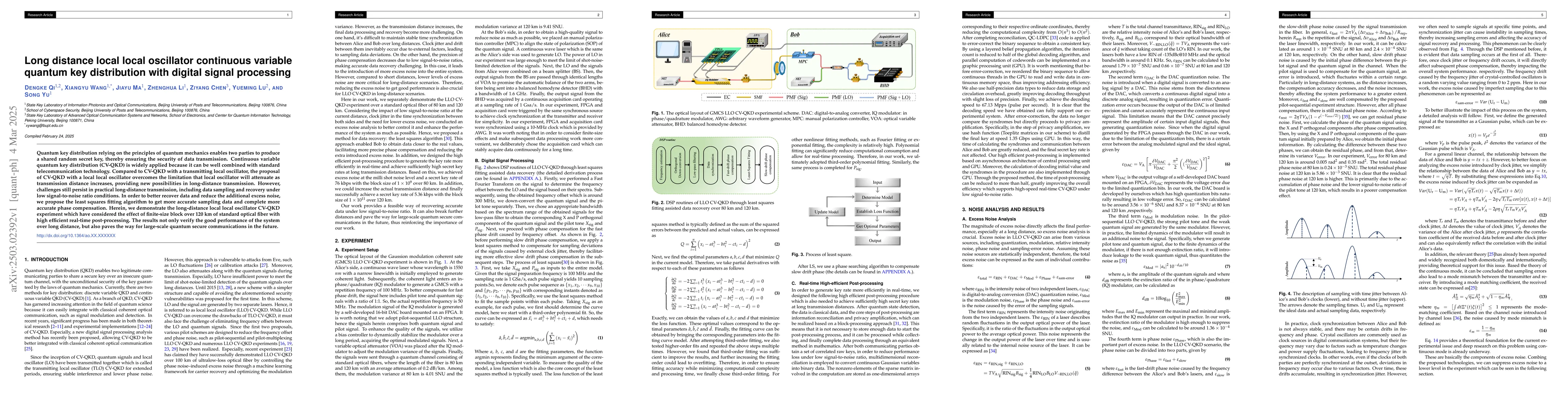 Thumbnail for Long distance local local oscillator continuous variable quantum key
  distribution with digital signal processing