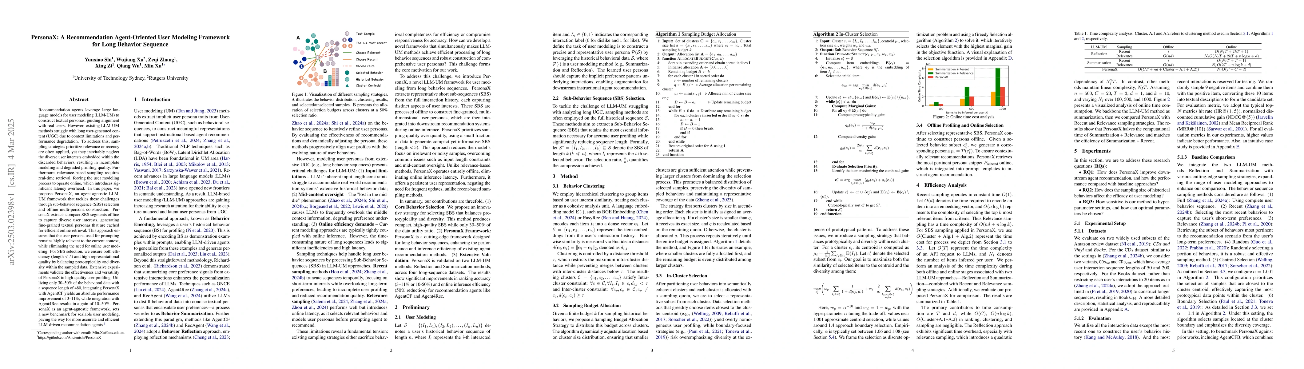 Thumbnail for PersonaX: A Recommendation Agent Oriented User Modeling Framework for
  Long Behavior Sequence
