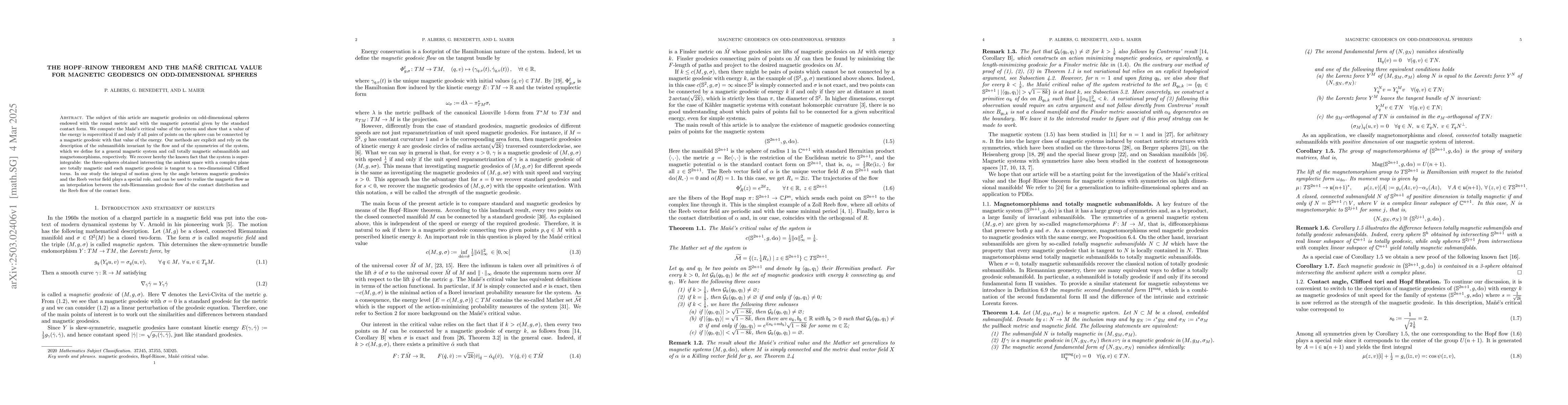 Thumbnail for The Hopf-Rinow theorem and the Mañé critical value for magnetic
  geodesics on odd-dimensional spheres