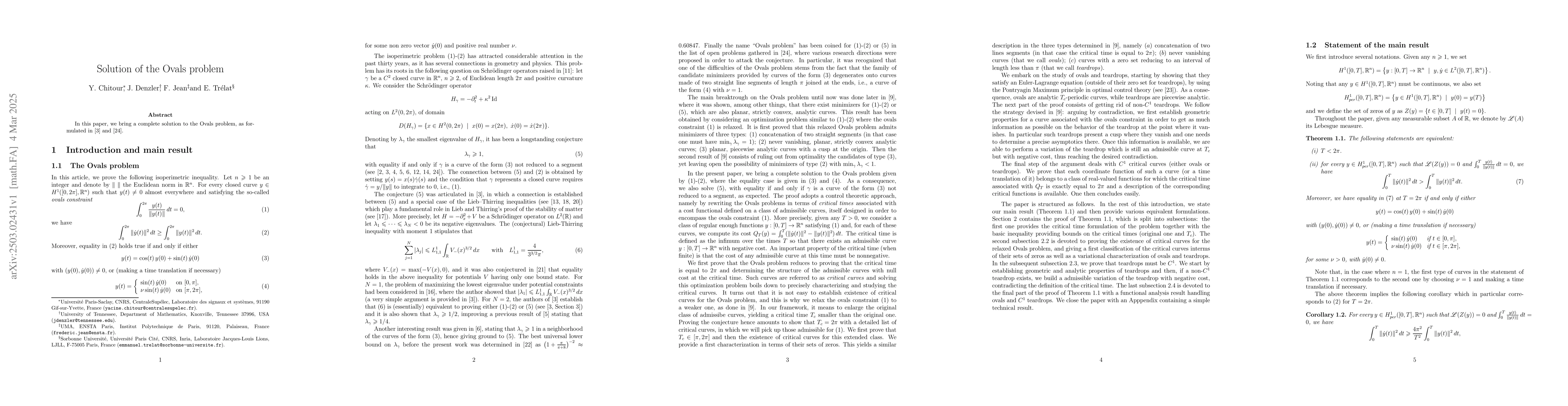 Thumbnail for Solution of the Ovals problem