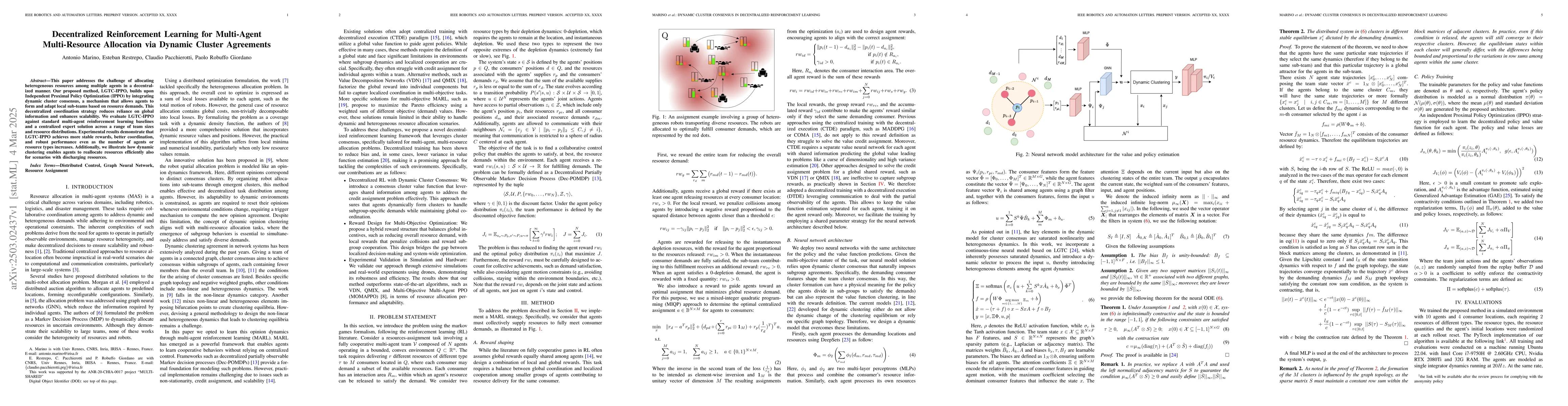 Thumbnail for Decentralized Reinforcement Learning for Multi-Agent Multi-Resource
  Allocation via Dynamic Cluster Agreements