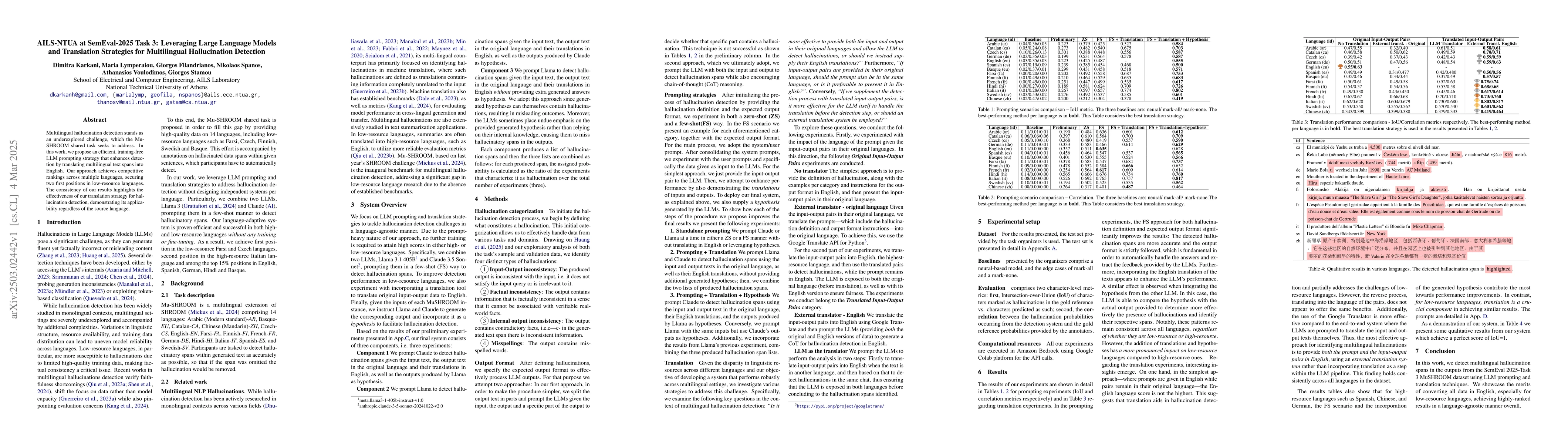 Thumbnail for AILS-NTUA at SemEval-2025 Task 3: Leveraging Large Language Models and
  Translation Strategies for Multilingual Hallucination Detection