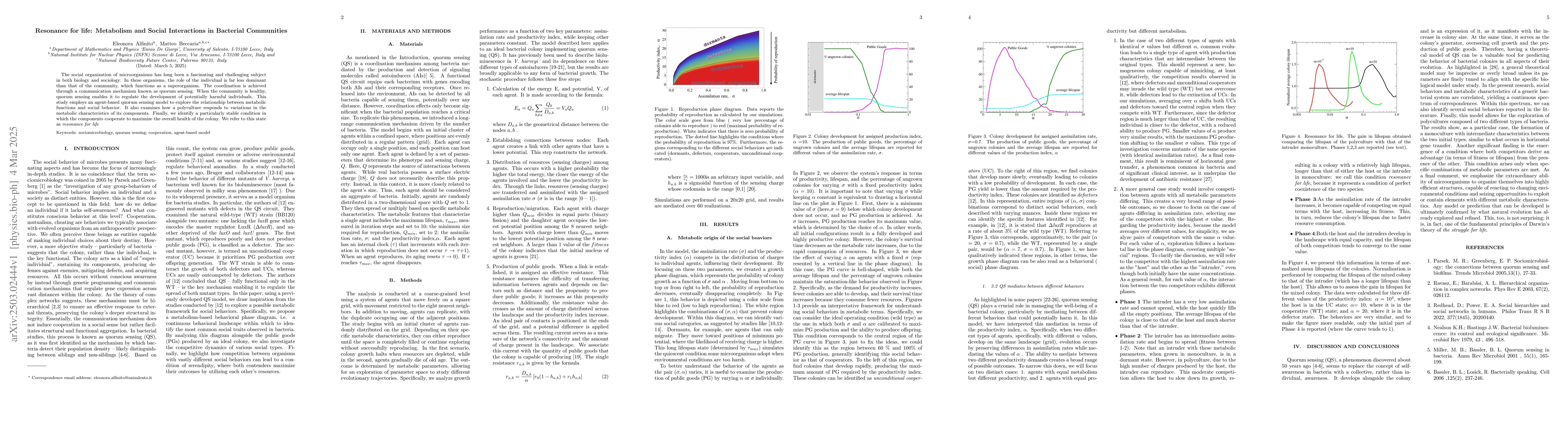 Thumbnail for Resonance for life: Metabolism and Social Interactions in Bacterial
  Communities