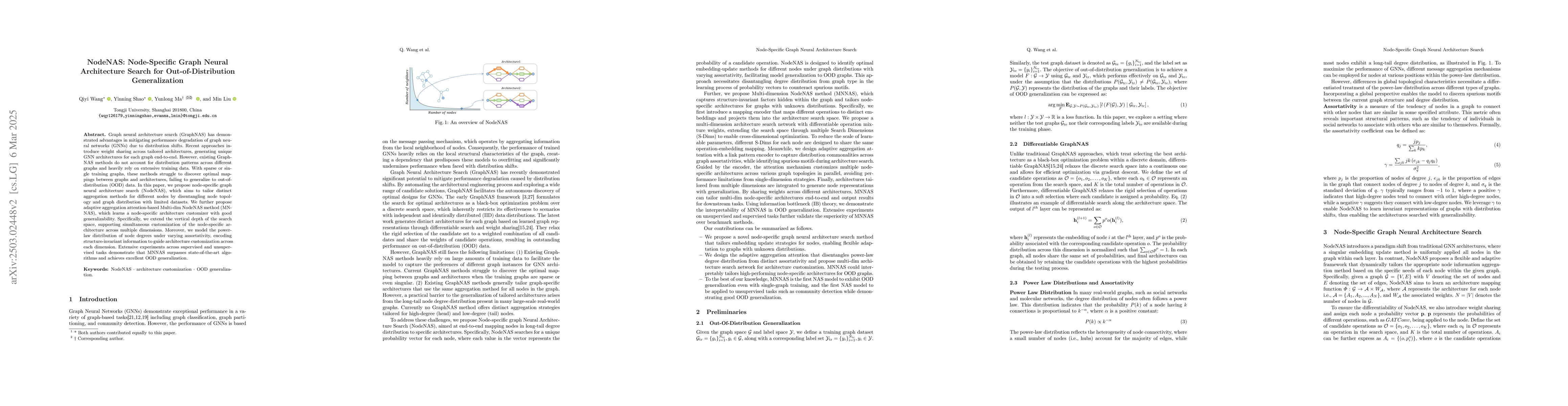 Thumbnail for NodeNAS: Node-Specific Graph Neural Architecture Search for
  Out-of-Distribution Generalization