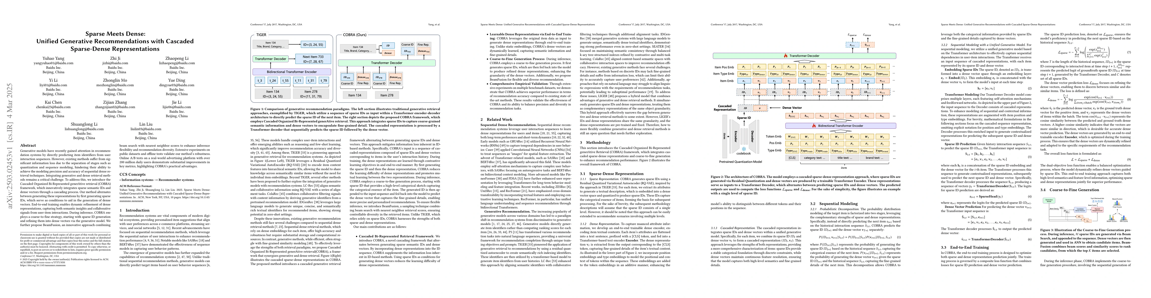 Thumbnail for Sparse Meets Dense: Unified Generative Recommendations with Cascaded
  Sparse-Dense Representations
