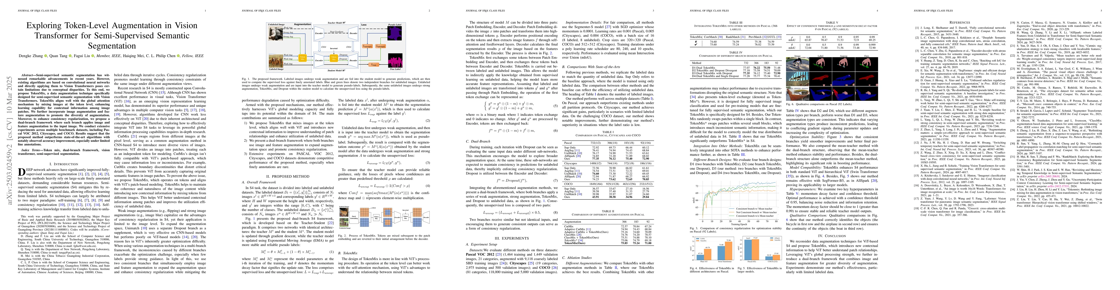 Thumbnail for Exploring Token-Level Augmentation in Vision Transformer for
  Semi-Supervised Semantic Segmentation