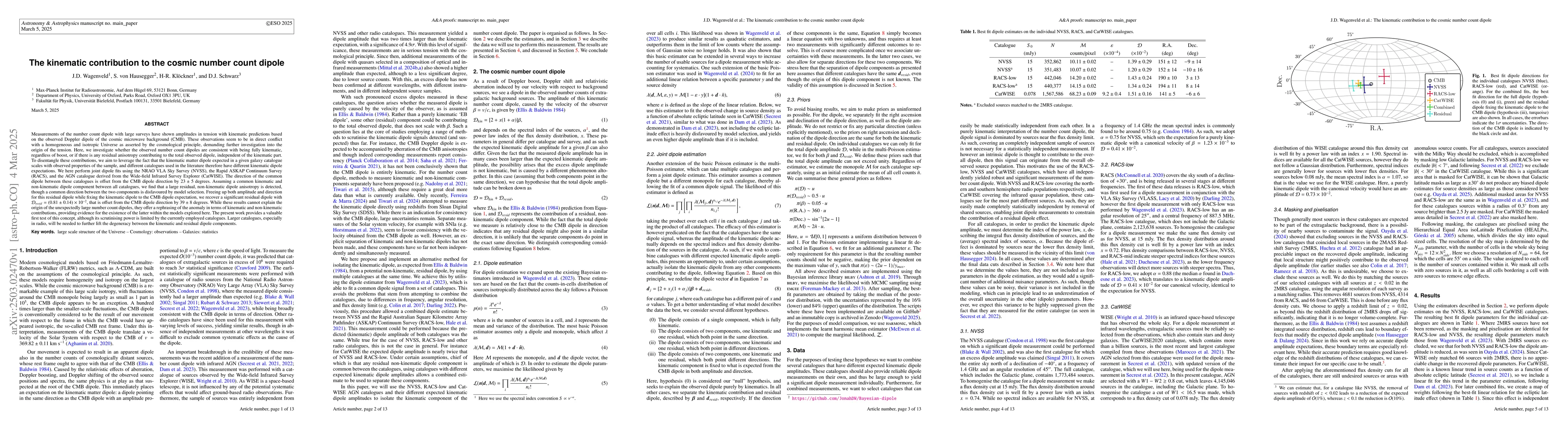 Thumbnail for The kinematic contribution to the cosmic number count dipole