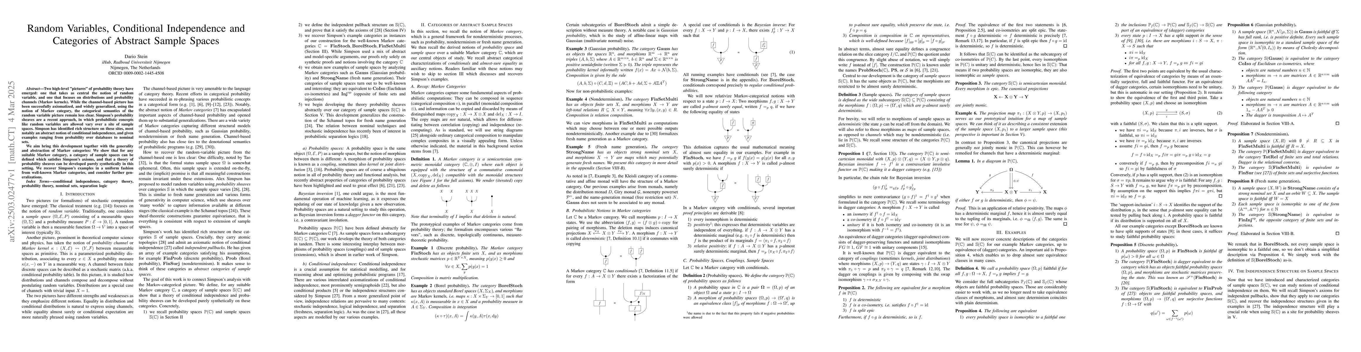 Thumbnail for Random Variables, Conditional Independence and Categories of Abstract
  Sample Spaces