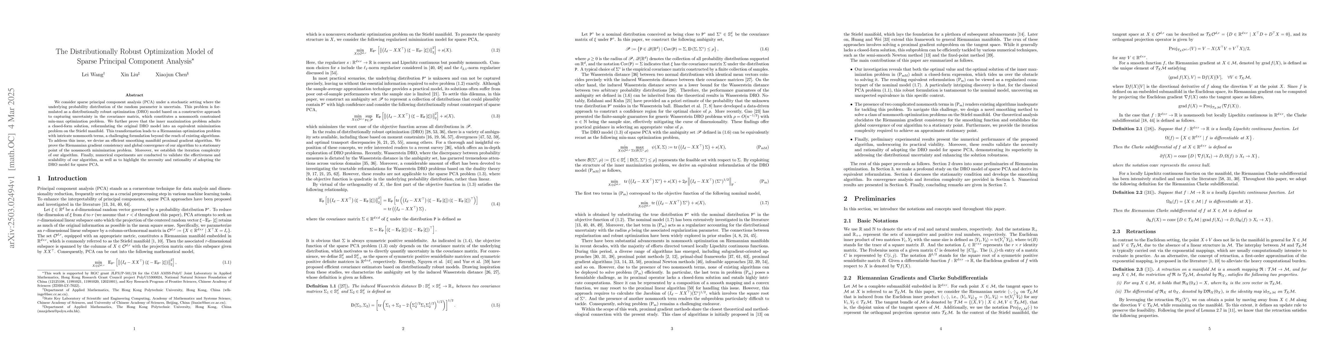 Thumbnail for The Distributionally Robust Optimization Model of Sparse Principal
  Component Analysis