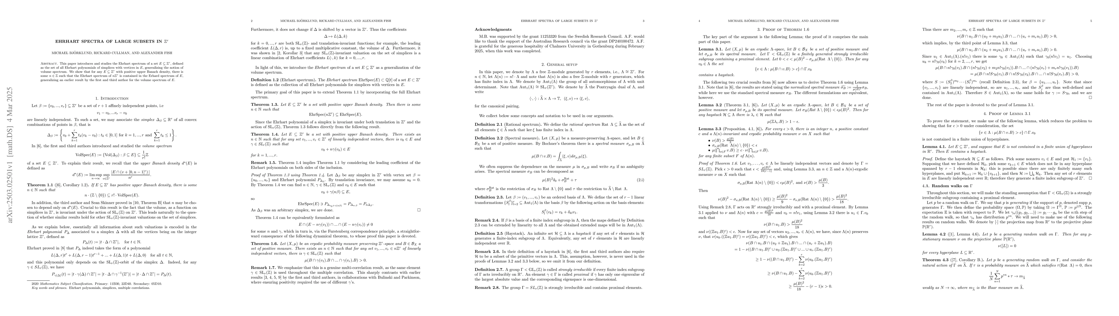 Thumbnail for Ehrhart spectra of large subsets of $\mathbb{Z}^r$