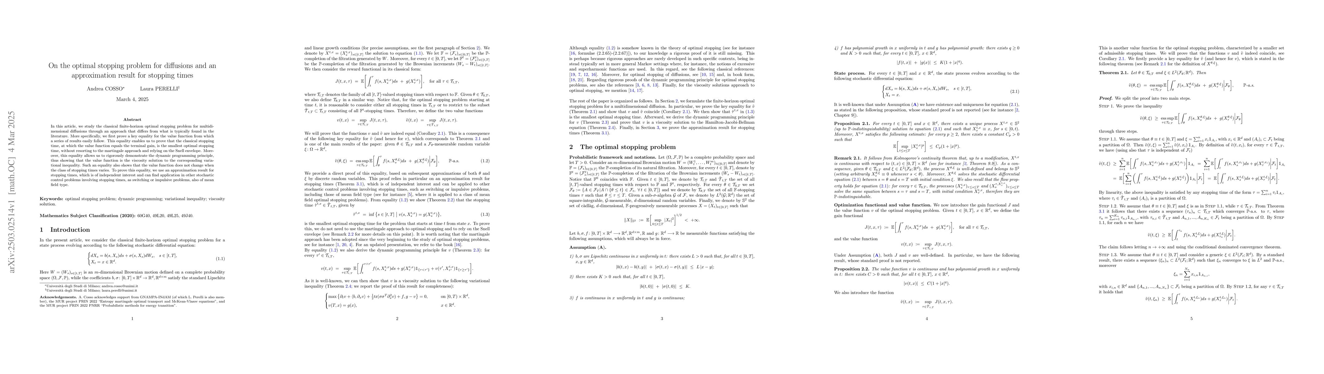 Thumbnail for On the optimal stopping problem for diffusions and an approximation
  result for stopping times