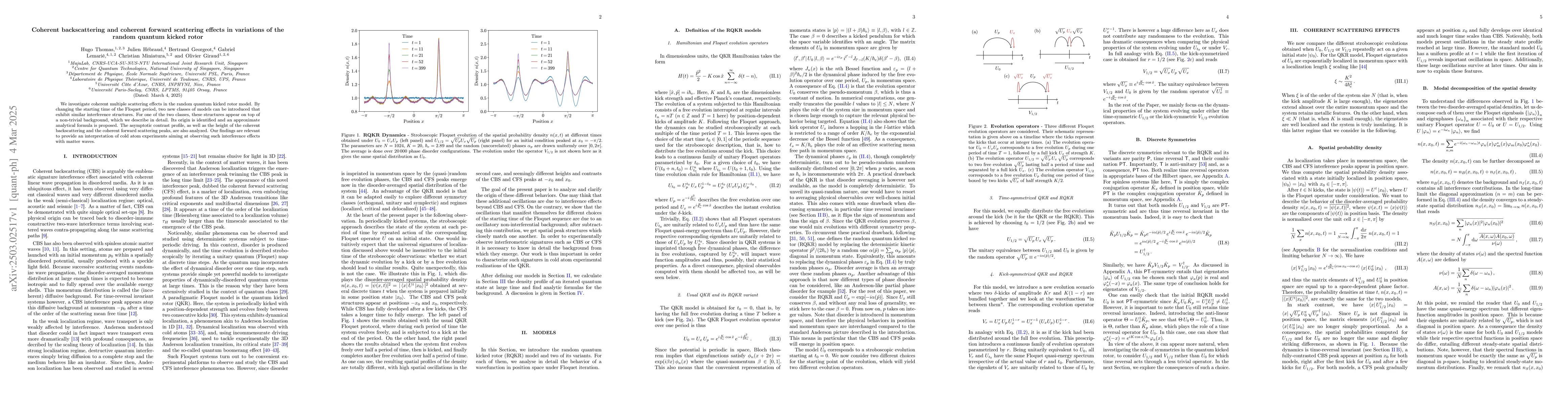 Thumbnail for Coherent backscattering and coherent forward scattering effects in
  variations of the random quantum kicked rotor