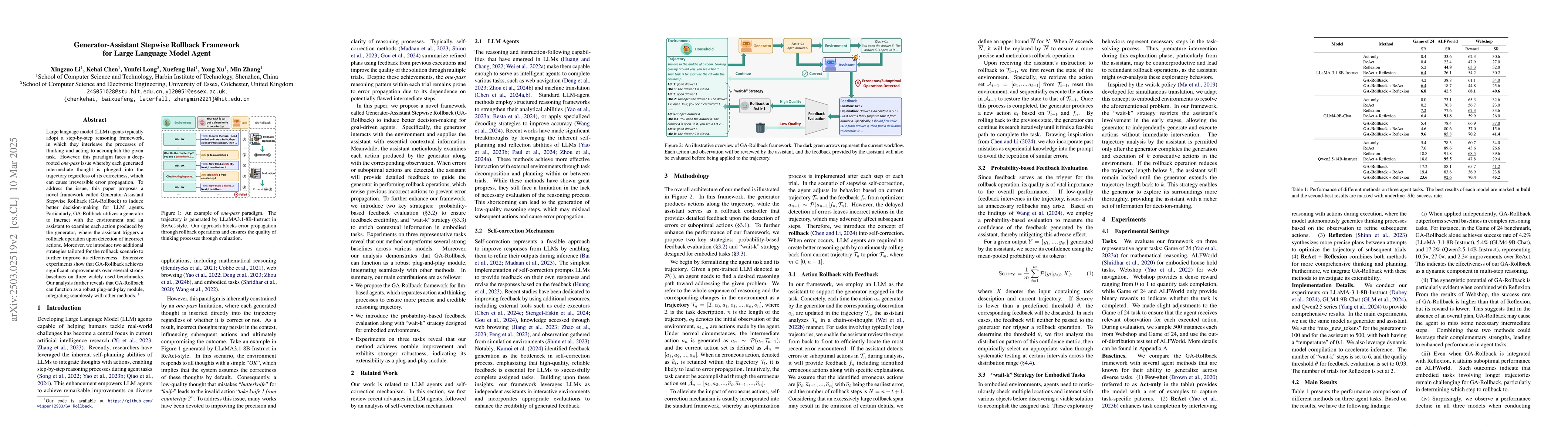 Thumbnail for Generator-Assistant Stepwise Rollback Framework for Large Language Model
  Agent