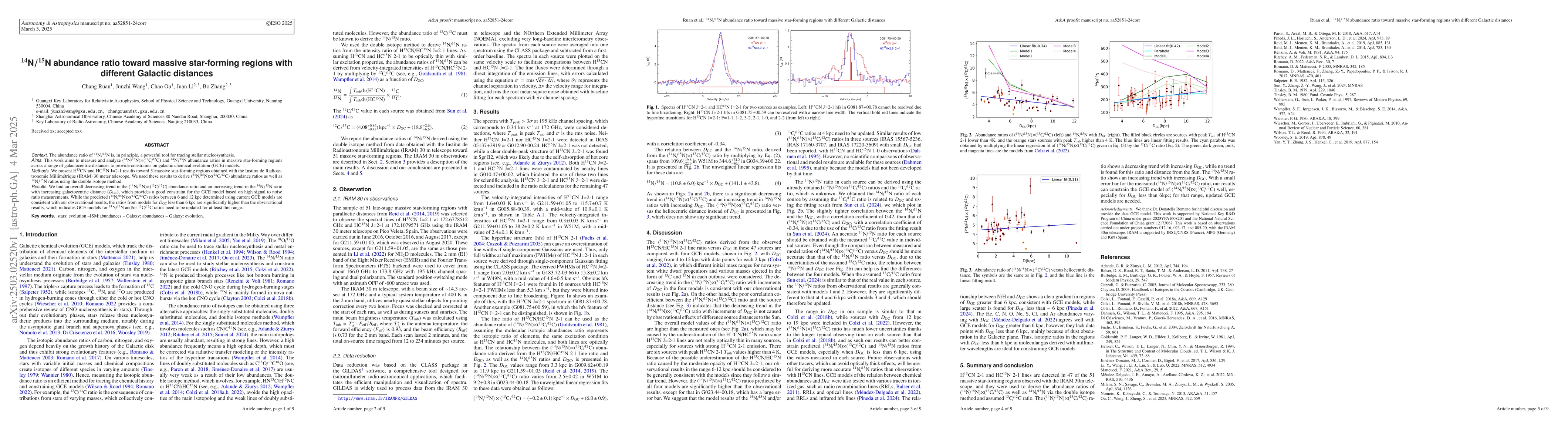 Thumbnail for $^{14}$N$/^{15}$N abundance ratio toward massive star-forming regions
  with different Galactic distances