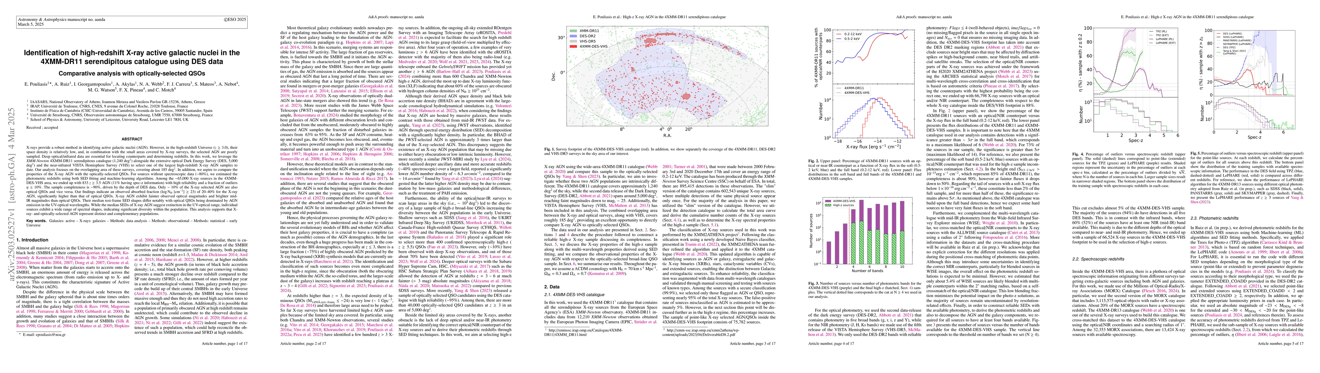 Thumbnail for Identification of high-redshift X-ray active galactic nuclei in the
  4XMM-DR11 serendipitous catalogue using DES data: Comparative analysis with
  optically-selected QSOs