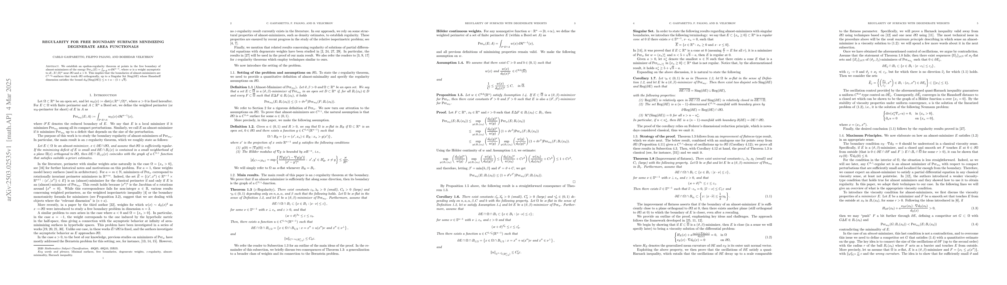 Thumbnail for Regularity for free boundary surfaces minimizing degenerate area
  functionals