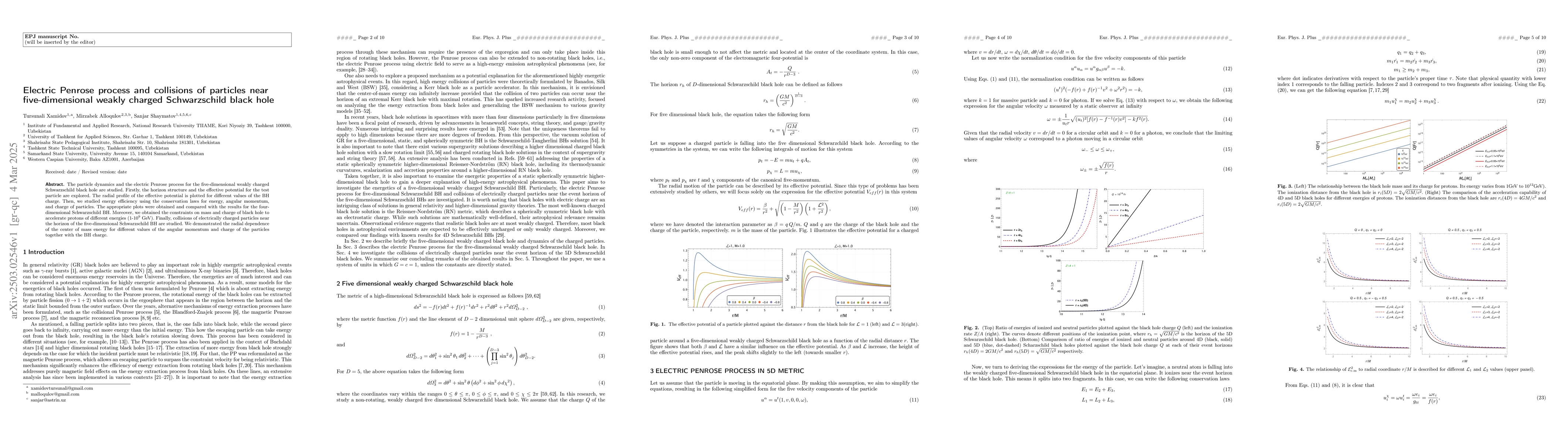 Thumbnail for Electric Penrose process and collisions of particles near
  five-dimensional weakly charged Schwarzschild black hole