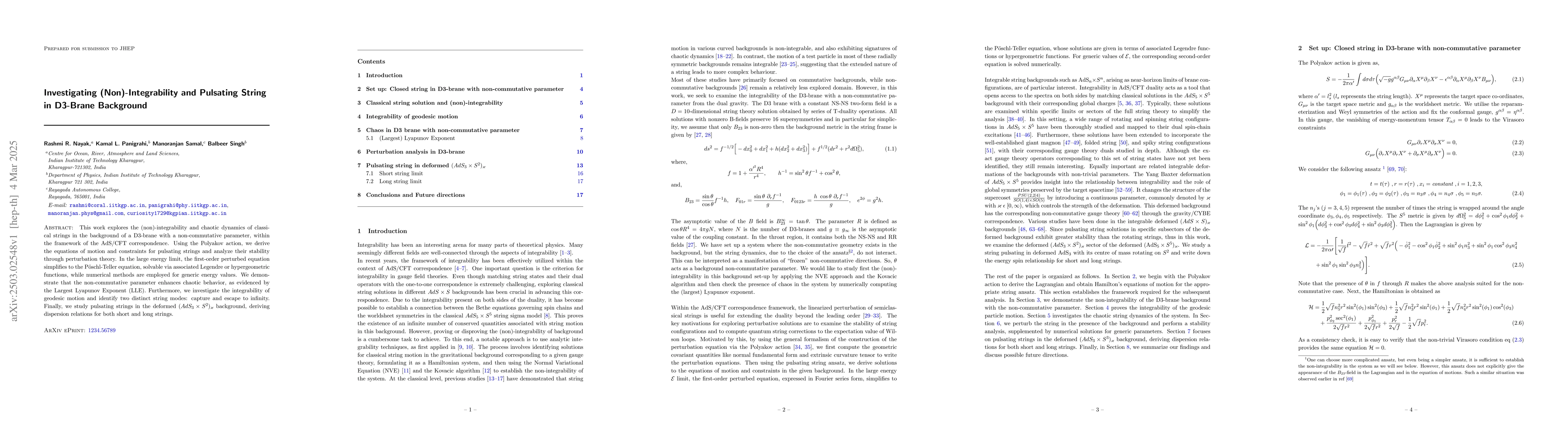Thumbnail for Investigating (Non)-Integrability and Pulsating String in D3-Brane
  Background