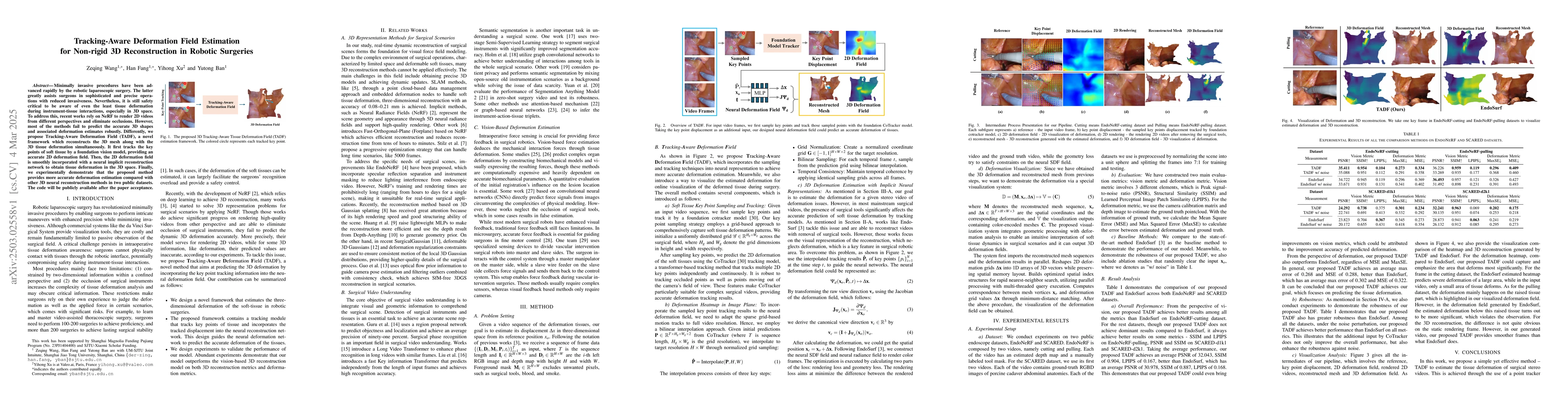 Thumbnail for Tracking-Aware Deformation Field Estimation for Non-rigid 3D
  Reconstruction in Robotic Surgeries