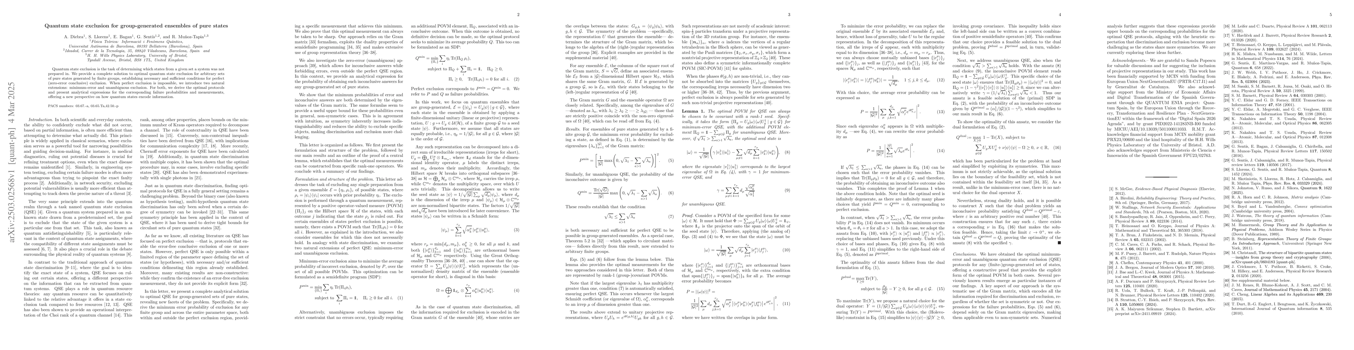 Thumbnail for Quantum state exclusion for group-generated ensembles of pure states