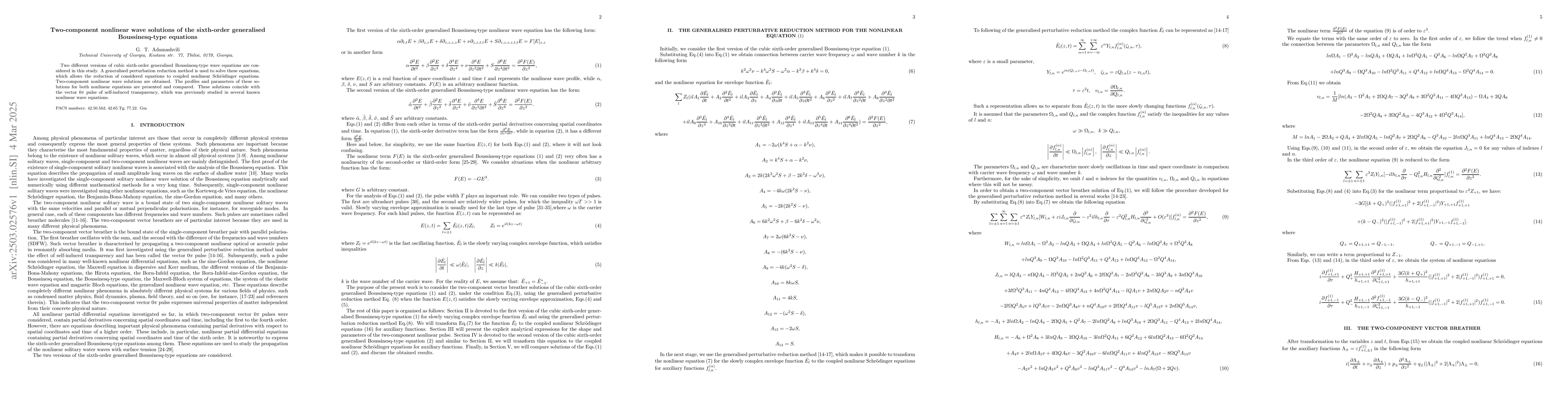 Thumbnail for Two-component nonlinear wave solutions of the sixth-order generalised
  Boussinesq-type equations