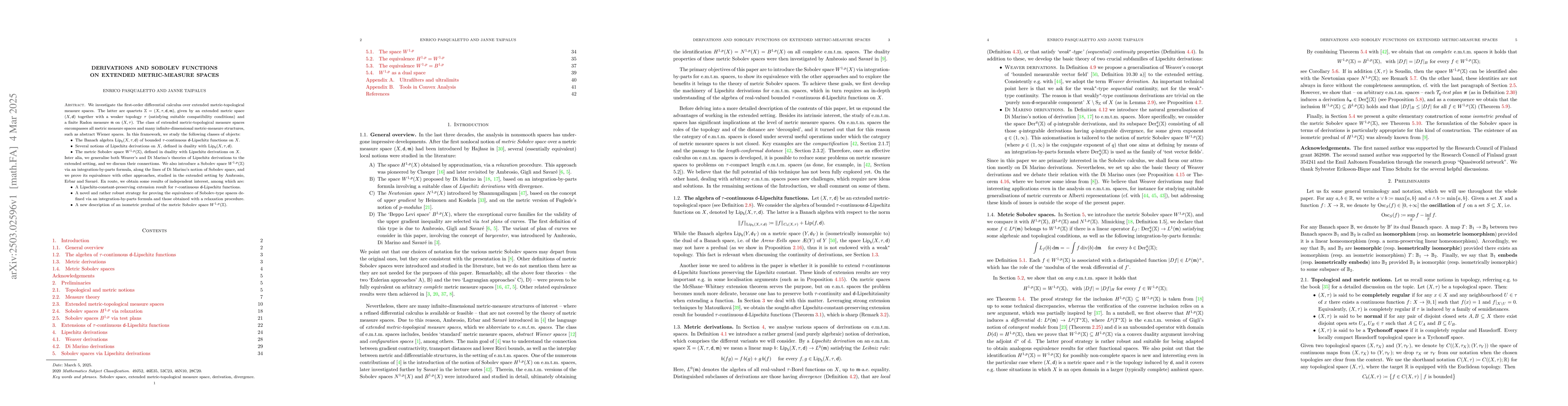 Thumbnail for Derivations and Sobolev functions on extended metric-measure spaces
