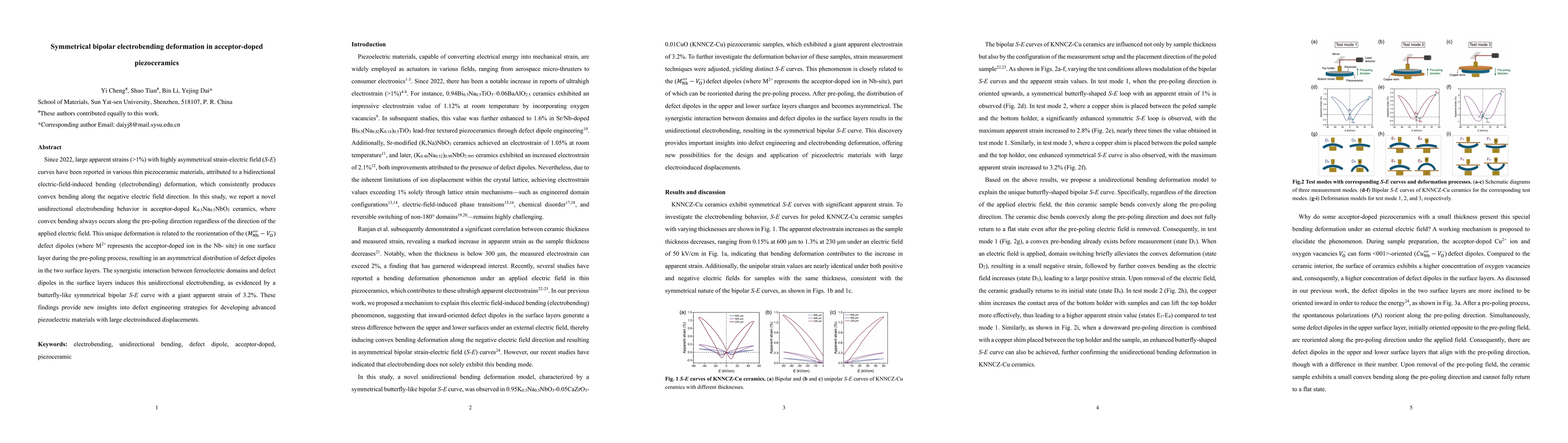 Thumbnail for Symmetrical bipolar electrobending deformation in acceptor-doped
  piezoceramics