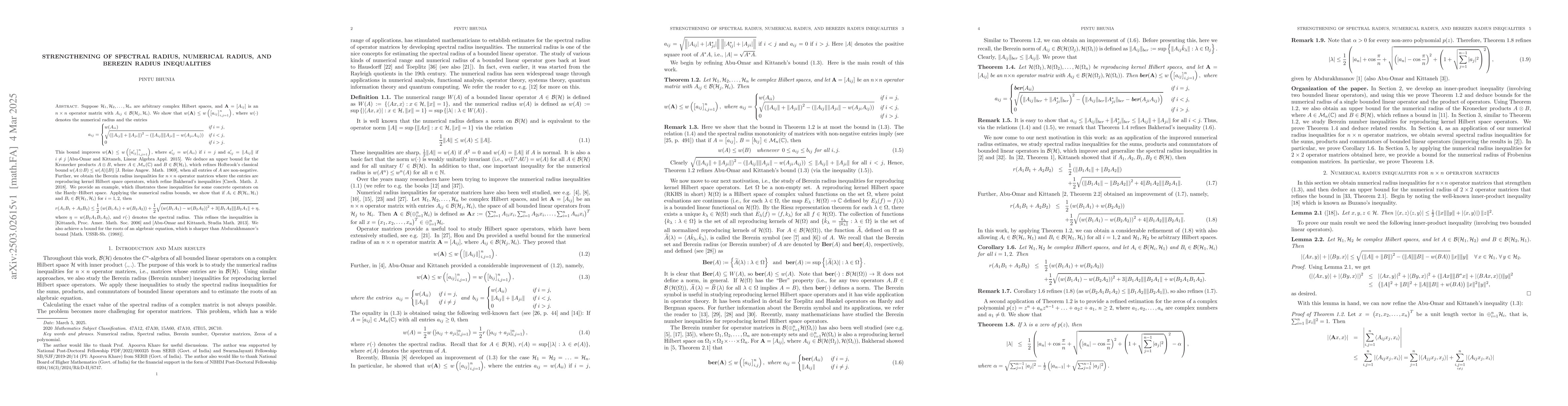 Thumbnail for Strengthening of spectral radius, numerical radius, and Berezin radius
  inequalities