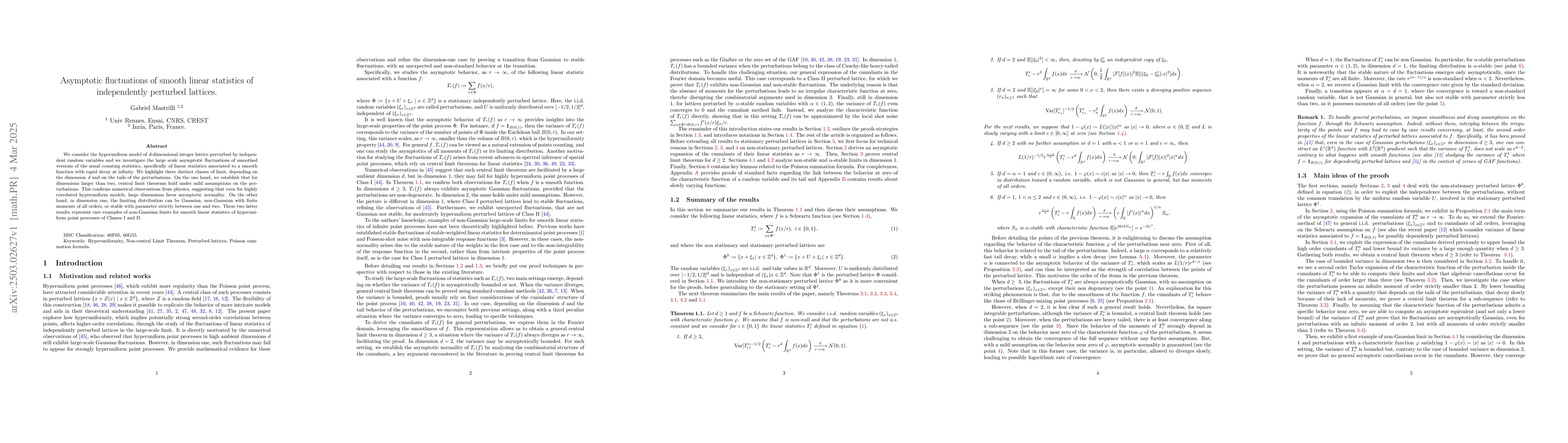 Thumbnail for Asymptotic fluctuations of smooth linear statistics of independently
  perturbed lattices