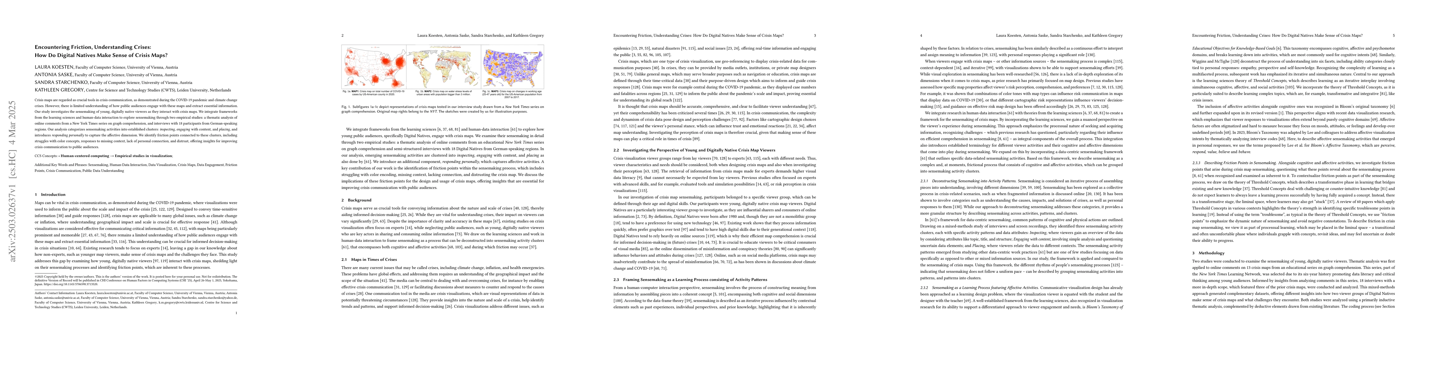 Thumbnail for Encountering Friction, Understanding Crises: How Do Digital Natives Make
  Sense of Crisis Maps?