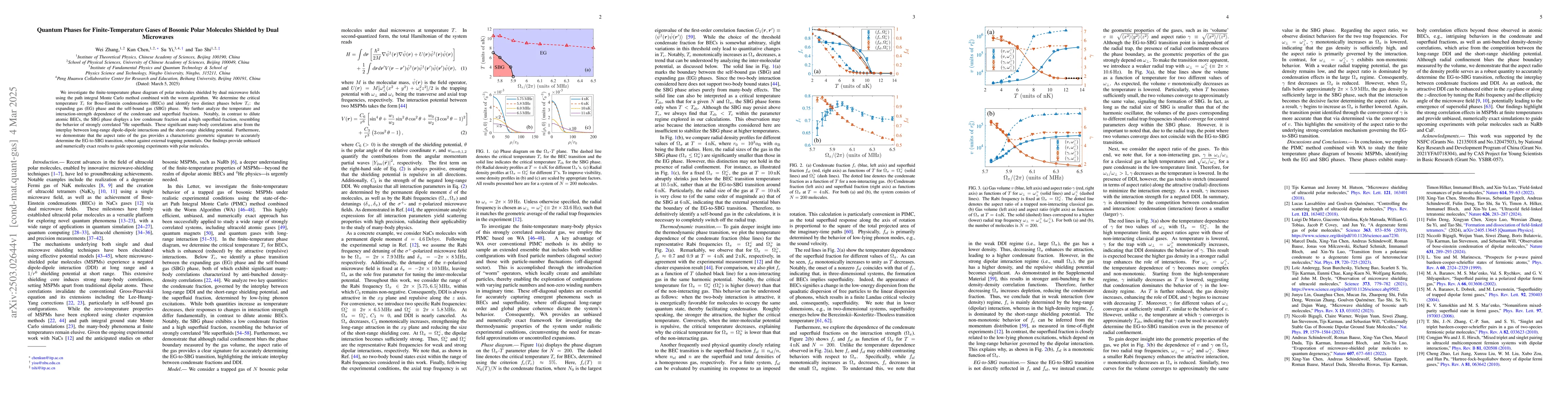 Thumbnail for Quantum Phases for Finite-Temperature Gases of Bosonic Polar Molecules
  Shielded by Dual Microwaves