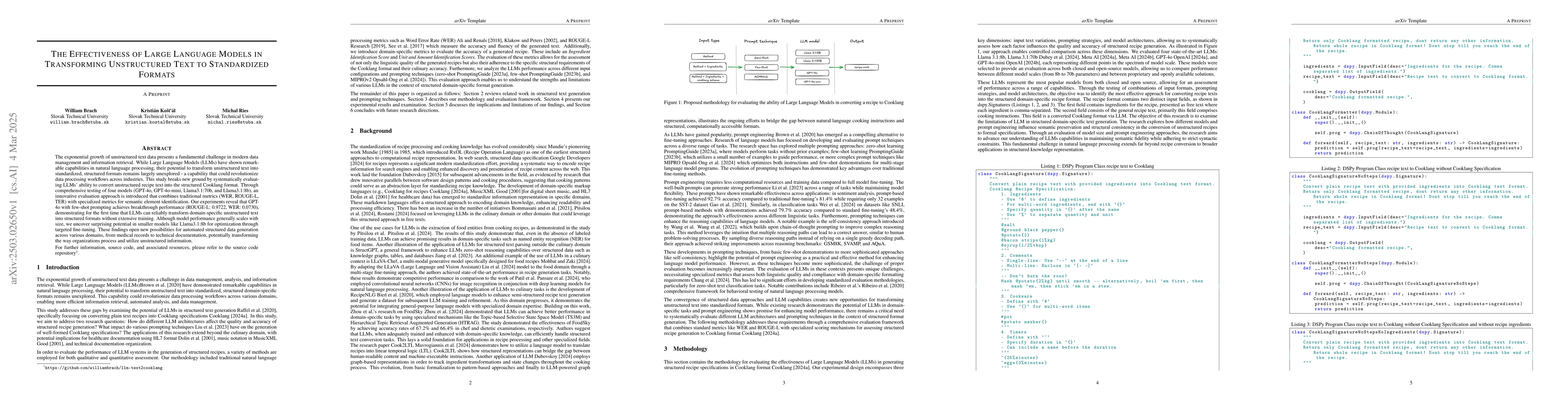 Thumbnail for The Effectiveness of Large Language Models in Transforming Unstructured
  Text to Standardized Formats